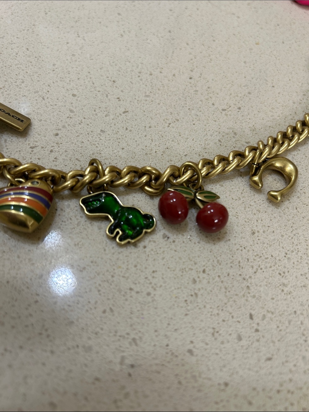 Coach Gold-Tone Charm Bag chain with Red, Green, Purple Enamel Accents - Picture 4 of 10